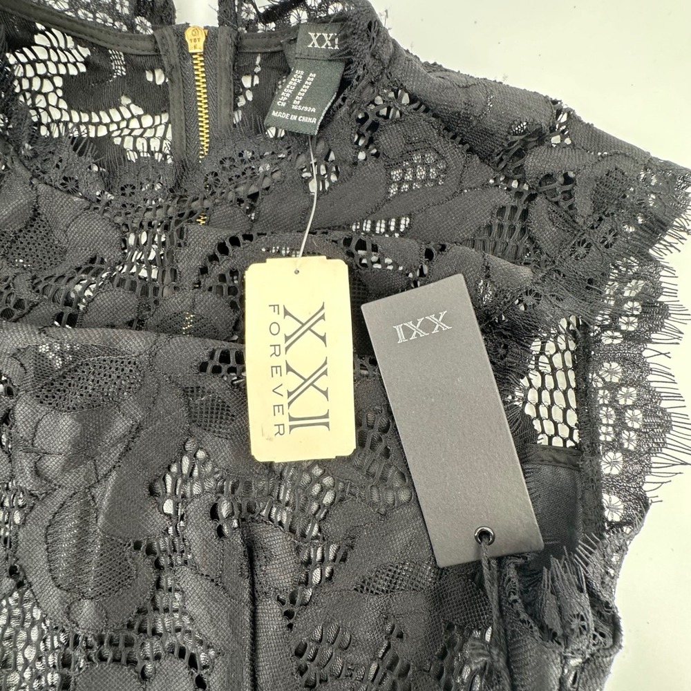 XXI Forever 21 Lace Sheath Dress Size M Black High Neck Full Zip Gothic Sheer - Picture 4 of 9